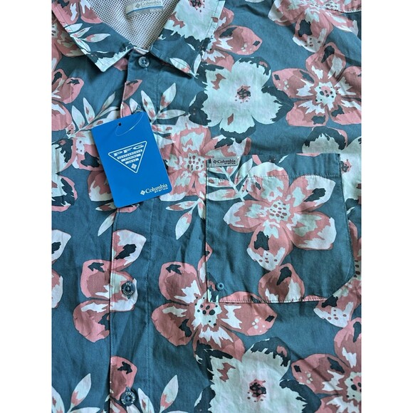 Columbia Men's PFG Trollers Short Sleeves Button Up Shirt Floral Canyon Blue XXL - Picture 4 of 8